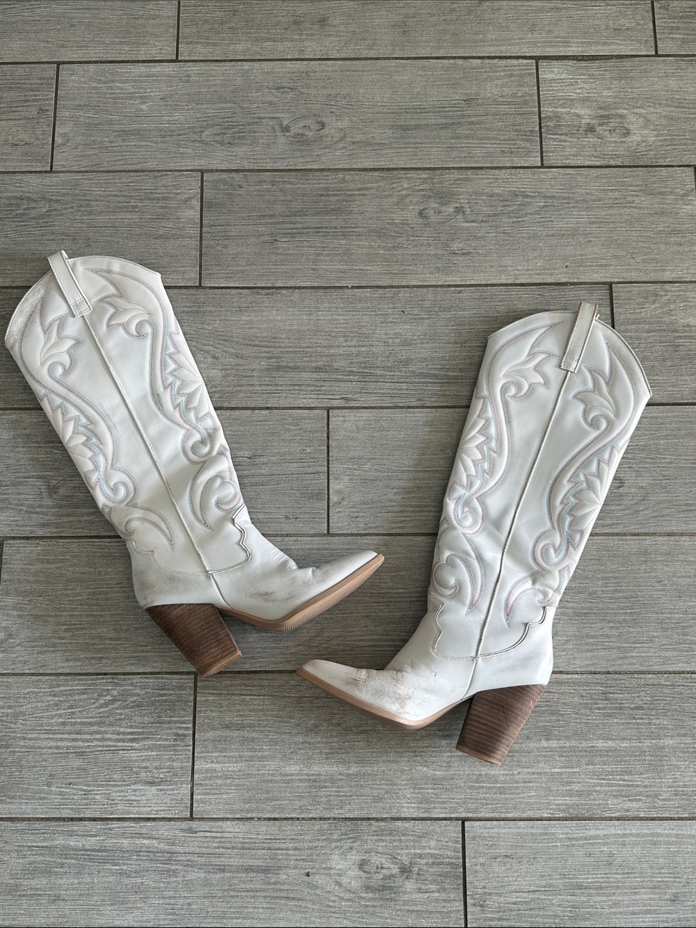 Steve Madden Women's Leather Lashes Western Boots Distressed White Size 8.5M - Picture 11 of 14